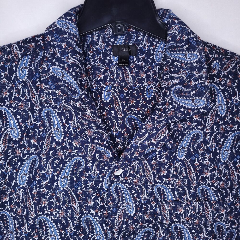 J Crew Shirt Mens XL Paisley Blue AOP Short Sleeve Cotton